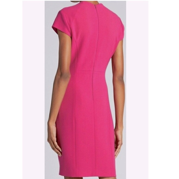 Elie Tahari Fuchsia Pink Crepe V-Neck Sheath Dress Cap Sleeve Size 14 - Picture 4 of 13